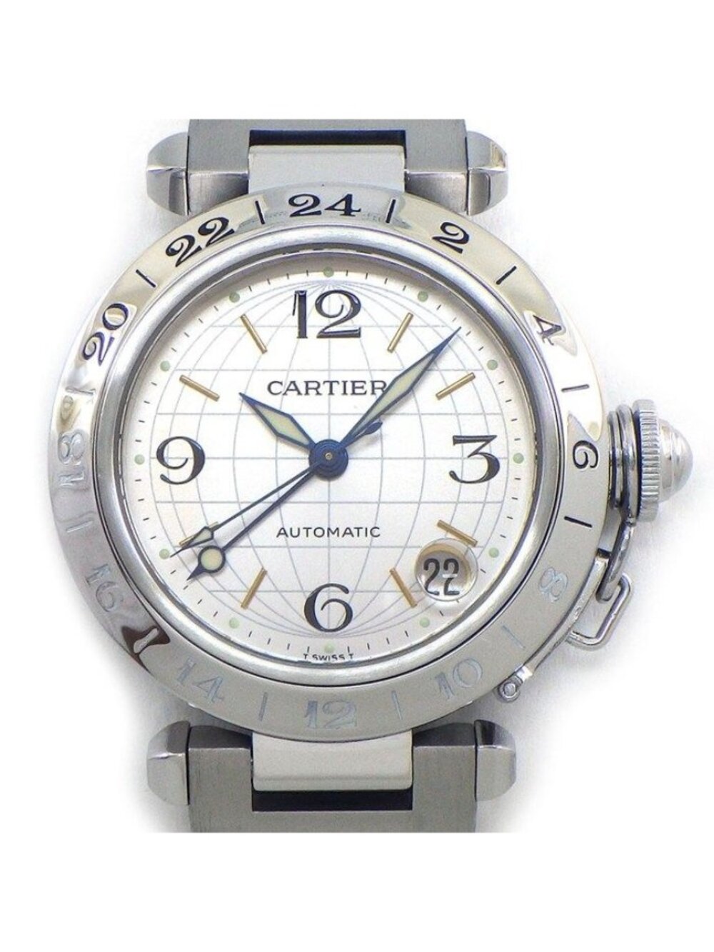 Cartier Watch Pasha C Meliddy Ann Silver Dial Date Luminous Hand SS Automatic